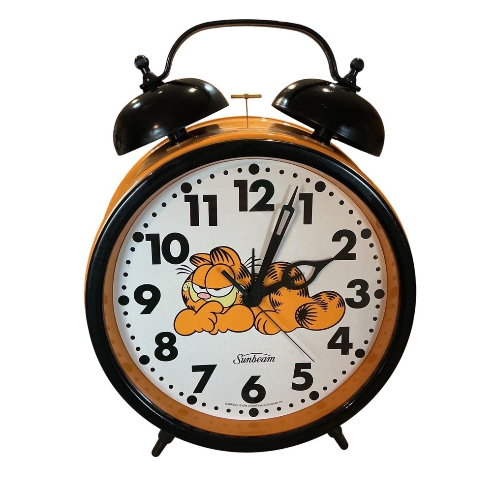 Sunbeam Garfield Twin Bell Alarm Clock Vintage 1978 Orange Retro Model 883-100